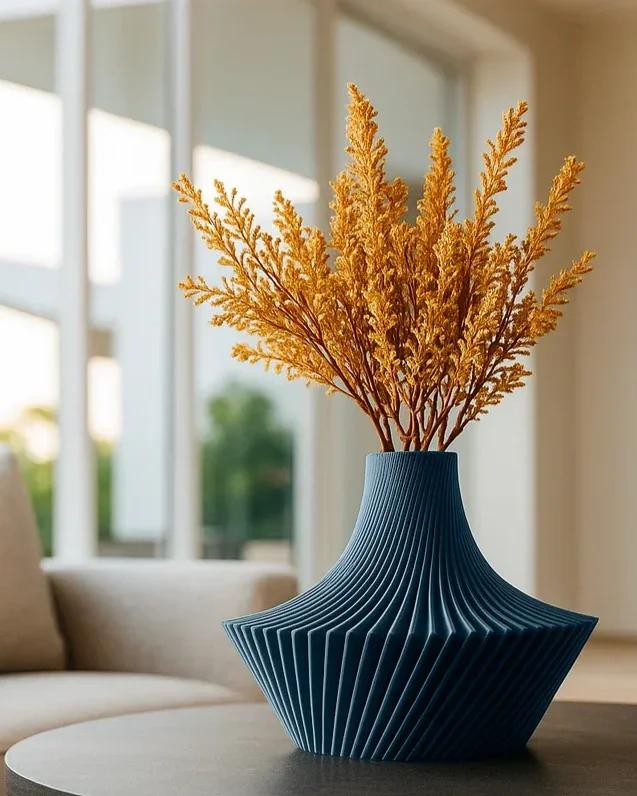 3D-gedruckte Deko-Vase mit geripptem Muster